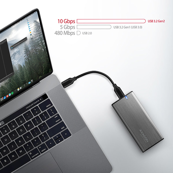 AXAGON EEM2-SB2, USB-C 3.2 Gen 2 - M.2 NVMe & SATA SSD kovový RAW box, bezskrutkový, čierny18 