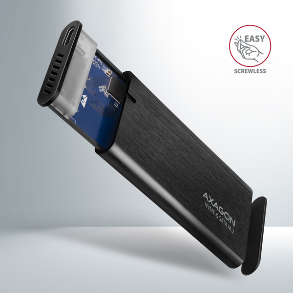 AXAGON EEM2-SB2, USB-C 3.2 Gen 2 - M.2 NVMe & SATA SSD kovový RAW box, bezskrutkový, čierny4 