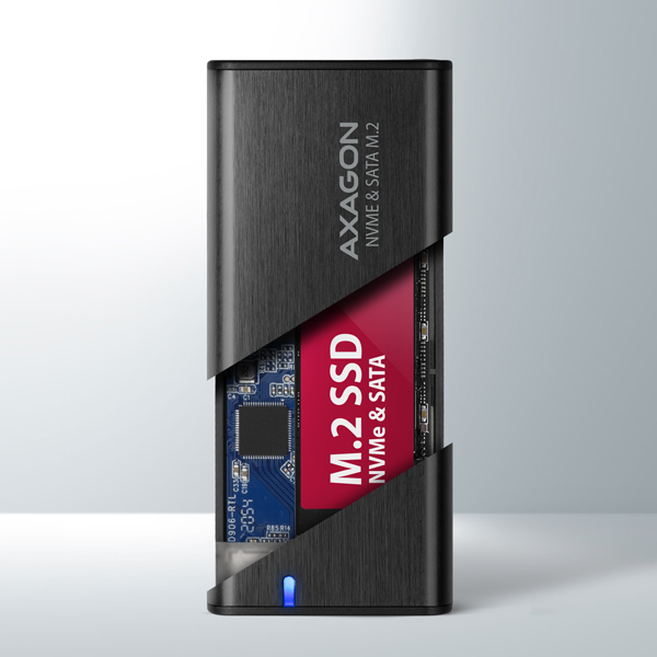 AXAGON EEM2-SB2, USB-C 3.2 Gen 2 - M.2 NVMe & SATA SSD kovový RAW box, bezskrutkový, čierny5 