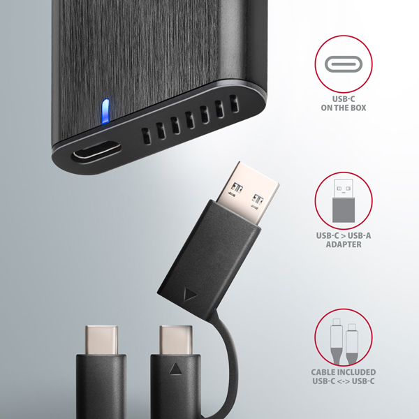 AXAGON EEM2-SB2, USB-C 3.2 Gen 2 - M.2 NVMe & SATA SSD kovový RAW box, bezskrutkový, čierny7 