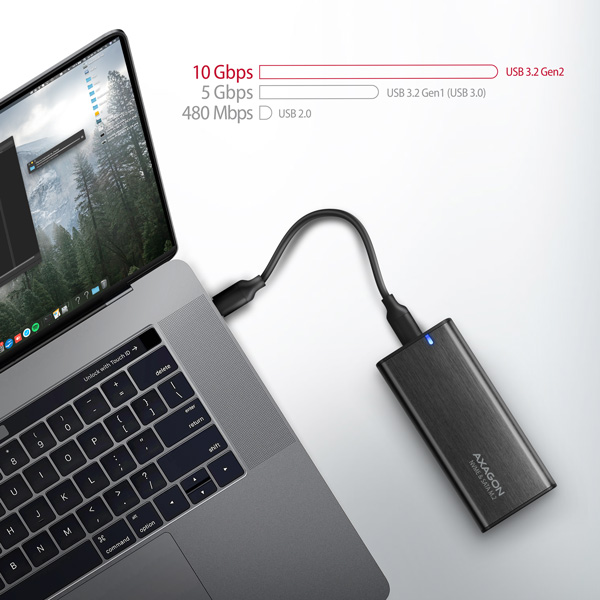 AXAGON EEM2-SB2, USB-C 3.2 Gen 2 - M.2 NVMe & SATA SSD kovový RAW box, bezskrutkový, čierny8 