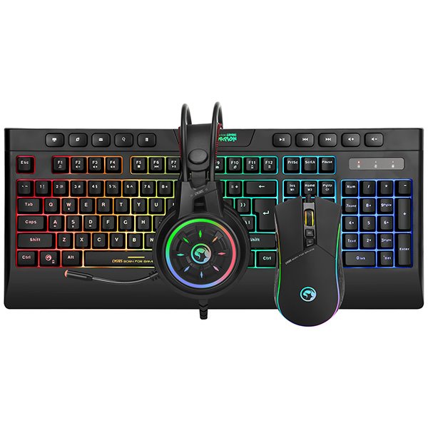 Marvo CM305, RGB sada klávesnice s hernou myšou a slúchadlami, CZ/SK, herná, membránová typ drôtová (USB), čierna, RGB5 