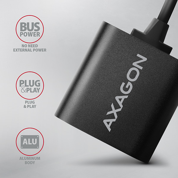 AXAGON ADA-12, USB 2.0 - externí zvuková karta, 48kHz/ 16-bit stereo, kovová, kabel USB-A 15 cm3 