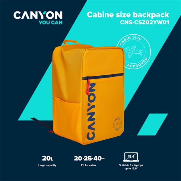 Canyon CSZ-02, batoh na notebook - palubovka, do veľkosti 15,6",  mechanizmus proti zlodejom, 20l, žltý10 