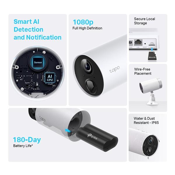 TP-LINK "Smart Wire-Free Security Camera System, 2 Camera System2×Tapo C400 + 1×Tapo H200SPEC: 1080p (1920*1080), 2.4 0 