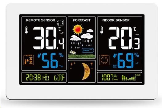 Solight TE81W meteostanice,  extra velký barevný LCD,  teplota,  vlhkost,  tlak,  RCC,  USB nabíjení,  bílá1 