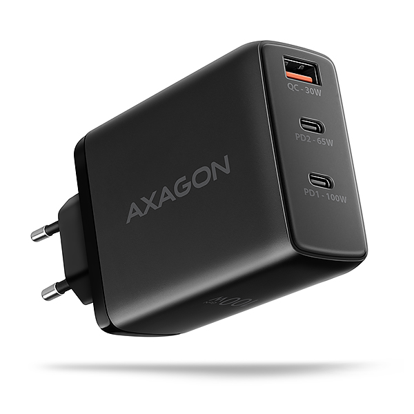 AXAGON ACU-DPQ100, GaN nabíjačka do siete 100W, 3x port (USB-A + dual USB-C), PD3.0/ PPS/ QC4+/ Apple5 