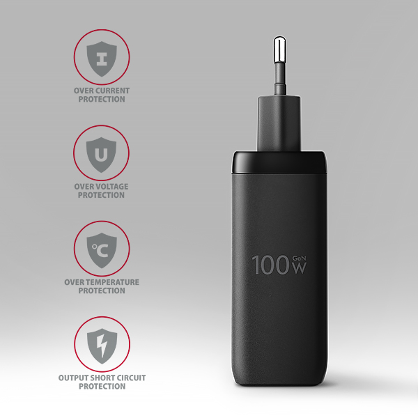AXAGON ACU-DPQ100, GaN nabíjačka do siete 100W, 3x port (USB-A + dual USB-C), PD3.0/ PPS/ QC4+/ Apple2 