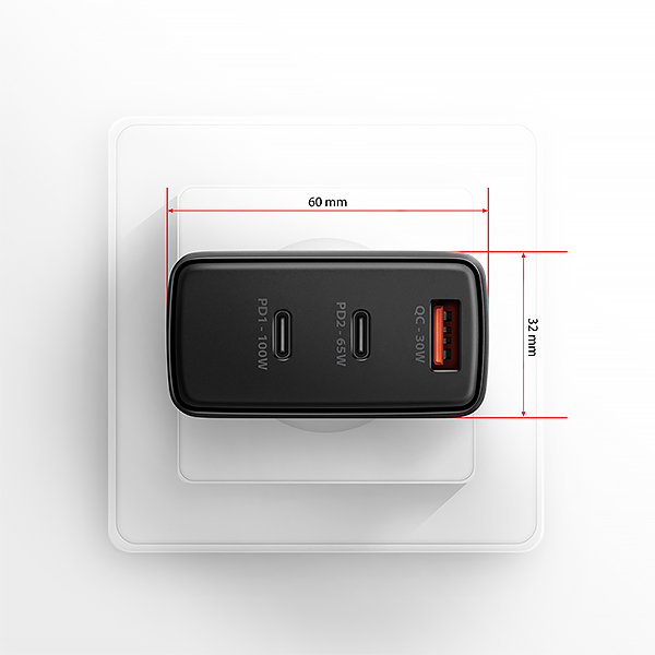 AXAGON ACU-DPQ100, GaN nabíjačka do siete 100W, 3x port (USB-A + dual USB-C), PD3.0/ PPS/ QC4+/ Apple6 