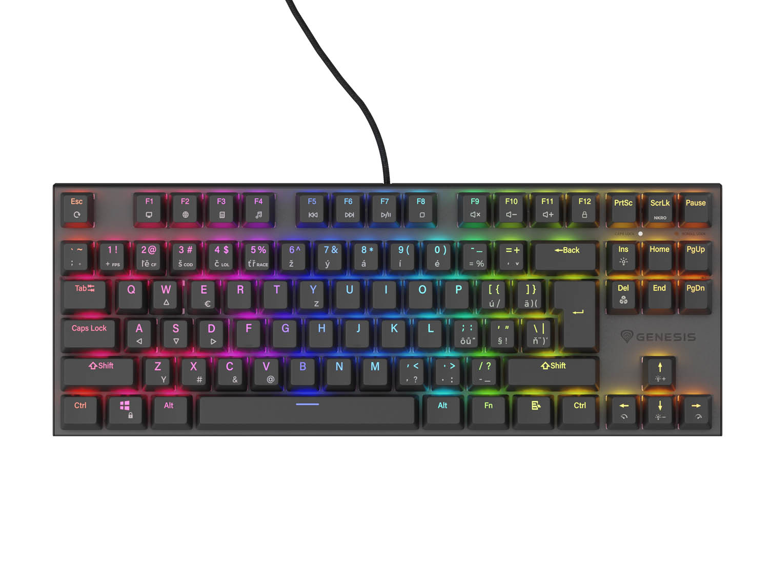 Genesis tichá herná klávesnica THOR 303/ TKL/ RGB/ Outemu Peach/ Drôtová USB/ CZ- SK layout/ Čierna0 