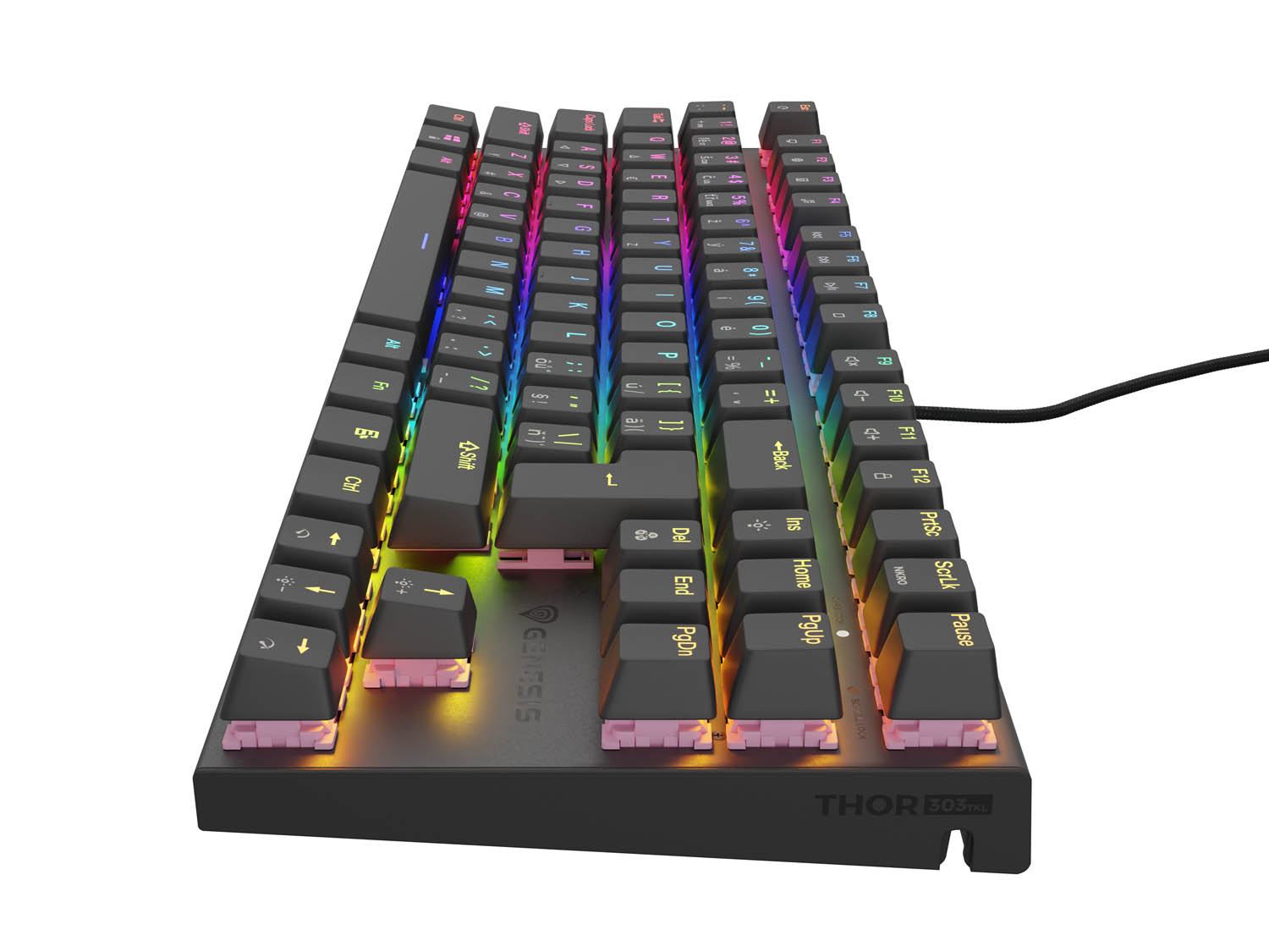 Genesis tichá herná klávesnica THOR 303/ TKL/ RGB/ Outemu Peach/ Drôtová USB/ CZ- SK layout/ Čierna2 