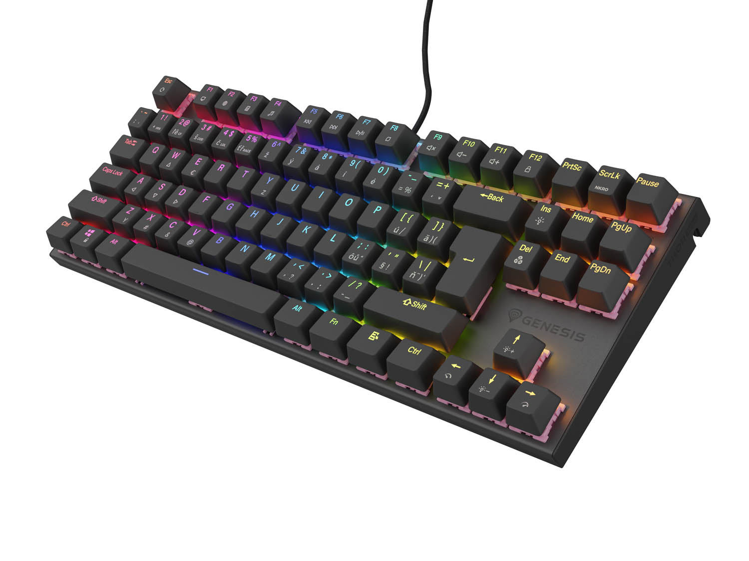 Genesis tichá herná klávesnica THOR 303/ TKL/ RGB/ Outemu Peach/ Drôtová USB/ CZ- SK layout/ Čierna3 