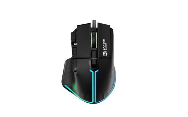 Canyon GM-636, Fortnax herná myš, drôtová, optická, 20.000dpi, odozva 1ms, 9 progr. tlač,  6 režimov RGB podsv., čierna0 
