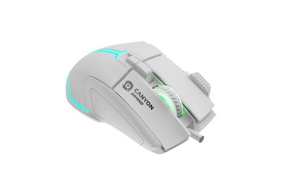 Canyon GM-636, Fortnax herná myš, drôtová, optická, 20.000dpi, odozva 1ms, 9 progr. tlač,  6 režimov RGB podsv., biela1 