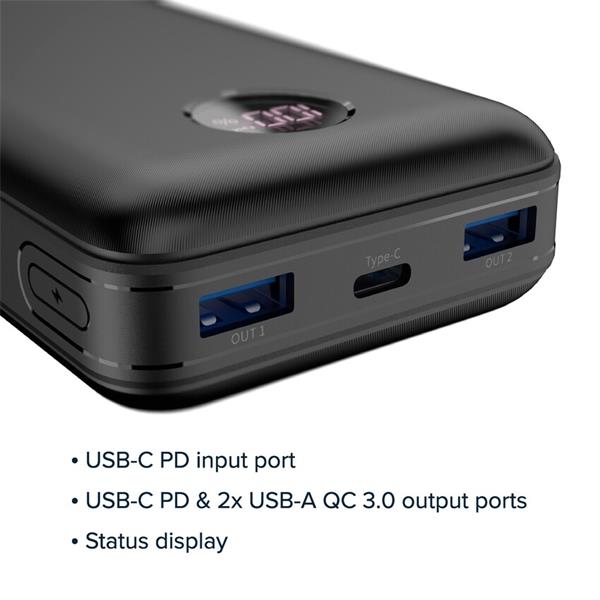 Canyon PB-2002, Powerbank, Li-Pol, 20.000 mAh, Digitálny displej, Vstup: 1x USB-C, Výstup: 1x USB-C a 2x USB-A, čierna5 