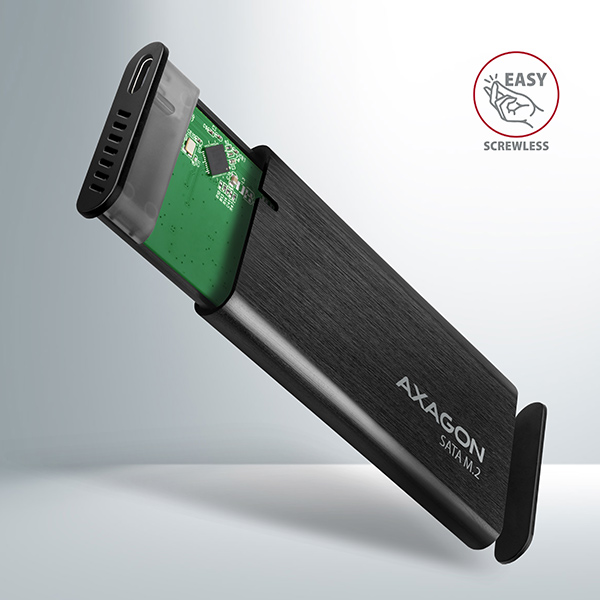 AXAGON EEM2-SBC, USB-C 3.2 Gen 2 - M.2 SATA SSD kovový RAW box, bezskrutkový4 