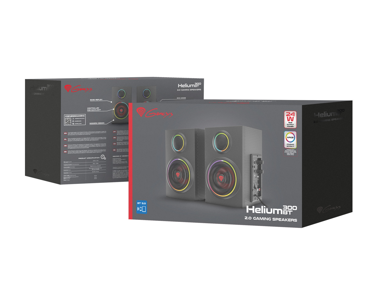 Reproduktory 2.0 24W GENESIS HELIUM 300BT ARGB, Bluetooth 5.01 