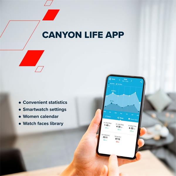 Canyon SW-69, Jacky, smart hodinky, BT, fareb. LTPS displej 1,3", vodotes. IP68, 25 športov, bielo/modré6 