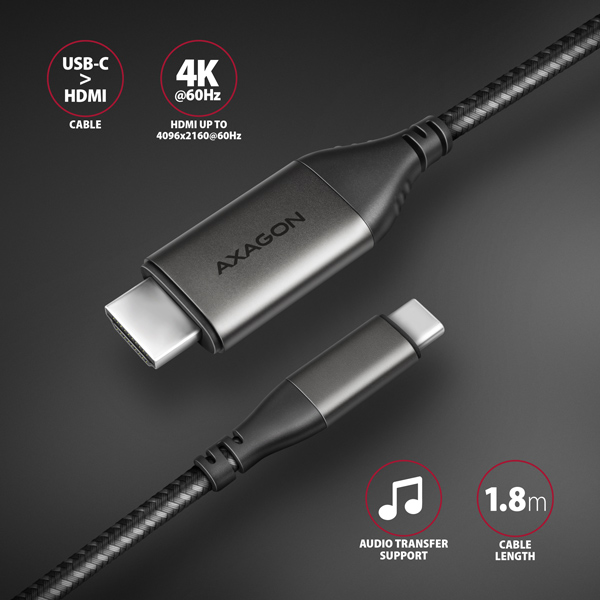 AXAGON RVC-HI2MC, USB-C -> HDMI 2.0a redukcia / kábel 1.8m, 4K/ 60Hz HDR105 