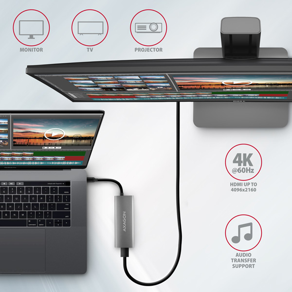AXAGON HMC-5G2, USB 10Gbps hub, porty 2x USB-A, 2x USB-C, HDMI 4k/ 60, PD 100W, kábel USB-C 13cm12 