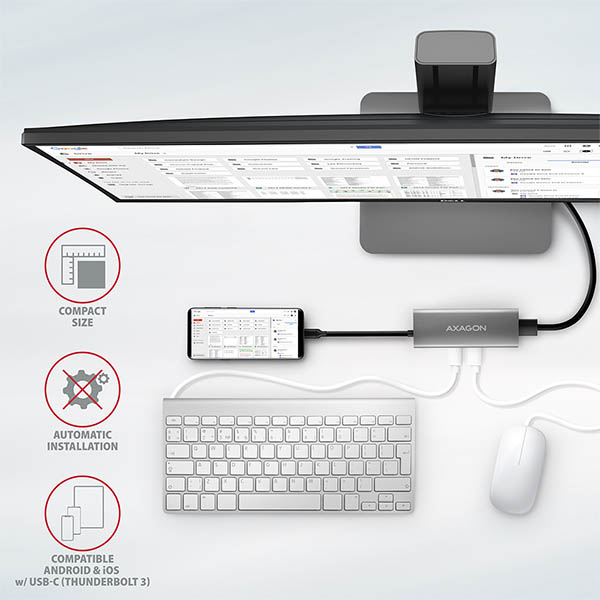 AXAGON HMC-5G2, USB 10Gbps hub, porty 2x USB-A, 2x USB-C, HDMI 4k/ 60, PD 100W, kábel USB-C 13cm5 