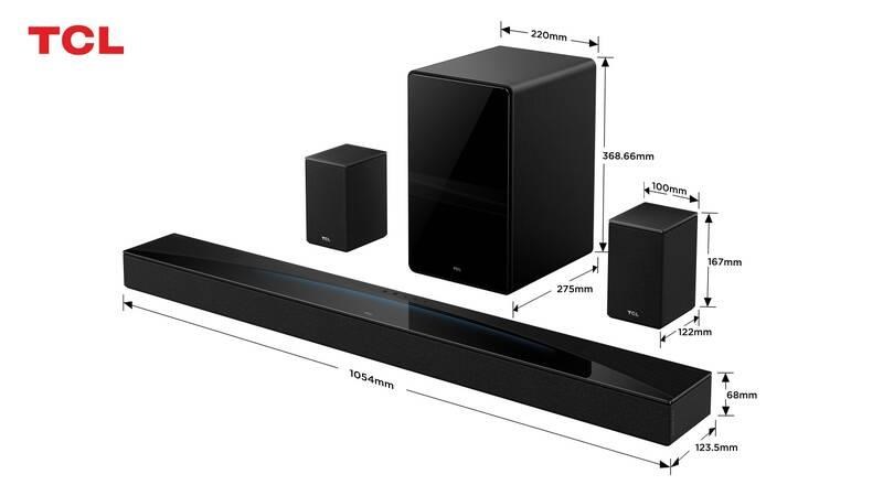 TCL Q85HE soundbar 7.1.4,  860 W,  Bluetooth 5.1,  WiFi 5,  Dolby Atmos,  Dolby TrueHD,  Dolby Digital Plus,  subwoofer,  černá11 