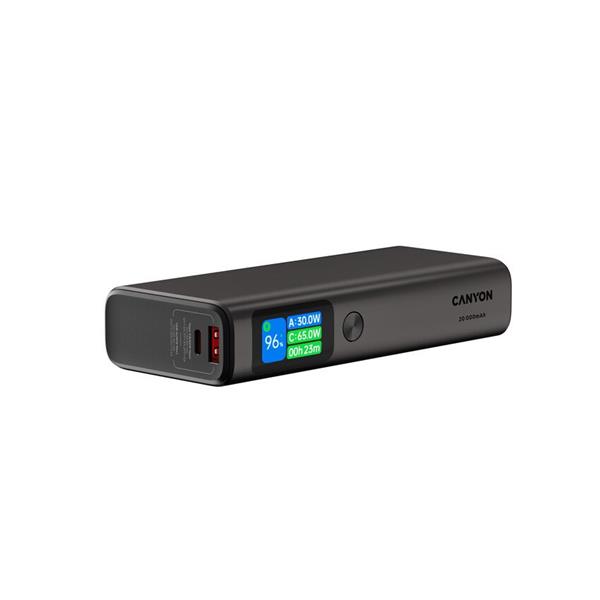 Canyon OnPower 230, Powerbank, 20.000 mAh, displej, in: USB-C, out: 2x USB-C /USB-A, 130W, hodiny/budík/teplomer1 