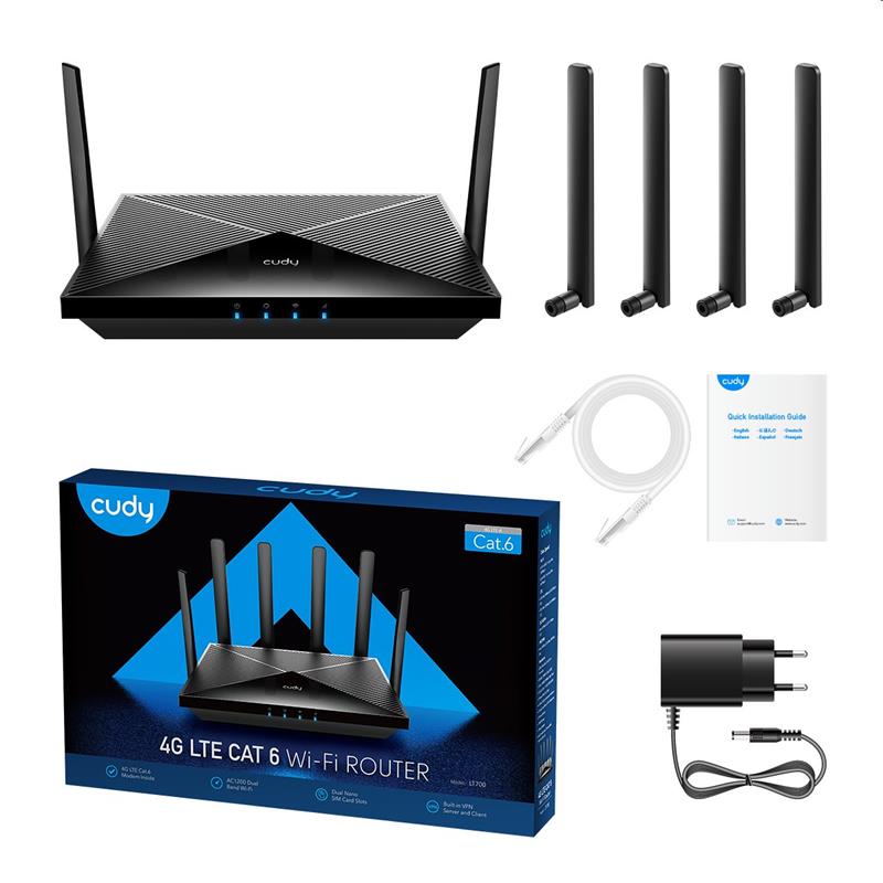 Cudy LT700 - AC1200 Wi-Fi 4G LTE Cat 6 Router, detach.ant4 