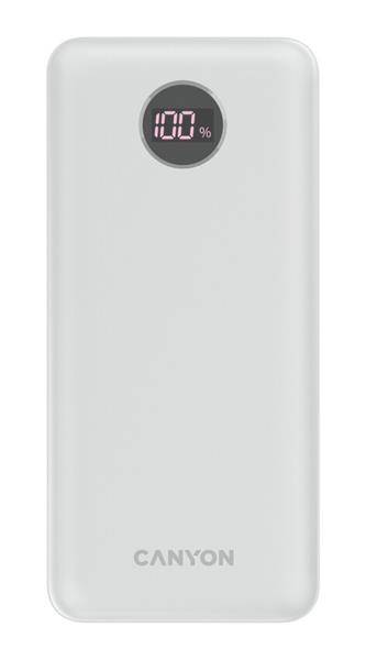 Canyon PB-2002, Powerbank, Li-Pol, 20.000 mAh, Digitálny displej, Vstup: 1x USB-C, Výstup: 1x USB-C a 2x USB-A, biela0 