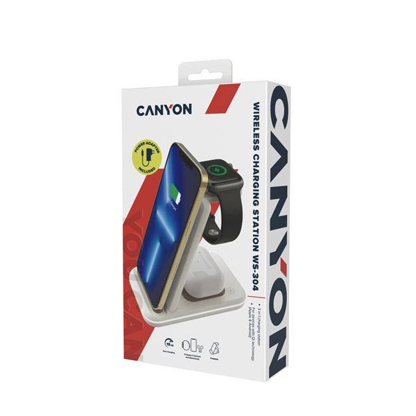 Canyon WS-304, 3v1, bezdrôtová Qi nabíjacia stanica pre 3 zariadenia simultánne, biela8 