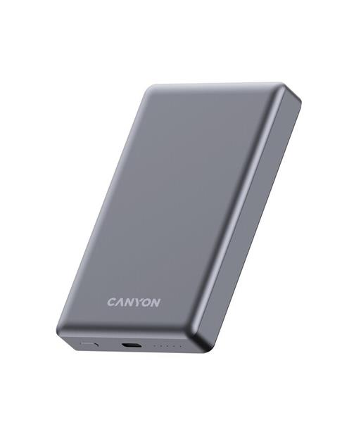 Canyon OnCharge 510, Powerbank, 10.000 mAh, in: USB-C, out: USB-C PD 20W + Wireless Magnet 15W, štíhla, šedá0 