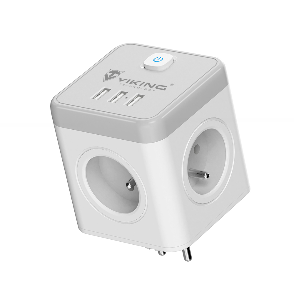 Sieťový adaptér Viking ACT43S/ Output:4xAC, 3xUSB-A/ Tlačidlo ON/ OFF2 