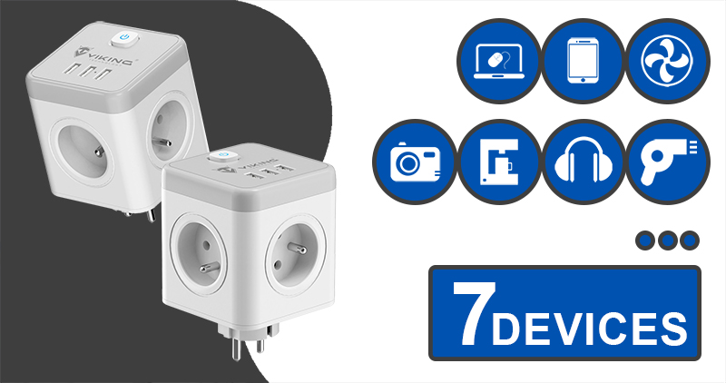 Sieťový adaptér Viking ACT43S/ Output:4xAC, 3xUSB-A/ Tlačidlo ON/ OFF5 