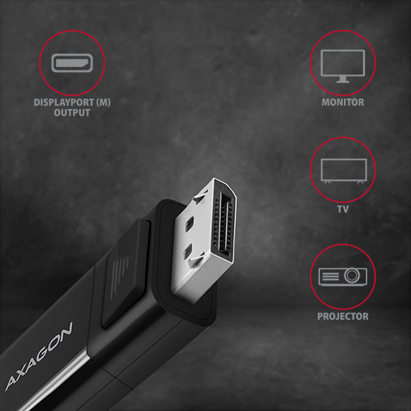 AXAGON RVC-DPC, USB-C -> DisplayPort redukcia / kábel 1.8m, 4K/ 60Hz3 