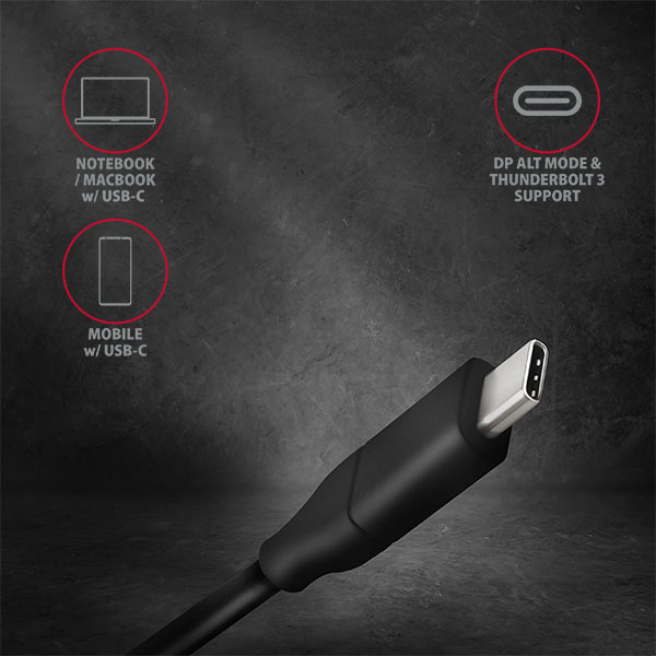 AXAGON RVC-DPC, USB-C -> DisplayPort redukcia / kábel 1.8m, 4K/ 60Hz4 