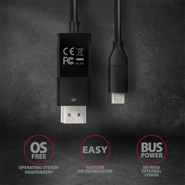 AXAGON RVC-DPC, USB-C -> DisplayPort redukcia / kábel 1.8m, 4K/ 60Hz5 