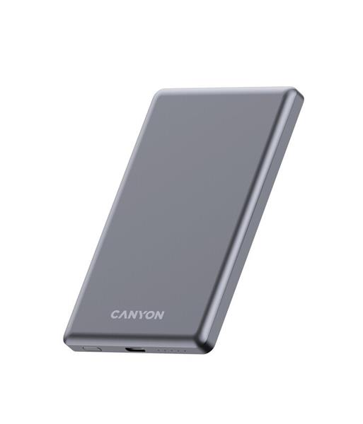 Canyon OnCharge 505, Powerbank, 5.000 mAh, in: USB-C, out: USB-C PD 20W + Wireless Magsafe 15W, ultratenká, šedá0 