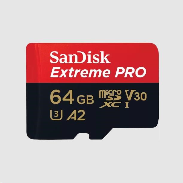 SanDisk micro SDXC karta 64GB Extreme PRO (200 MB/ s Class 10,  UHS-I U3 V30) + adaptér0 