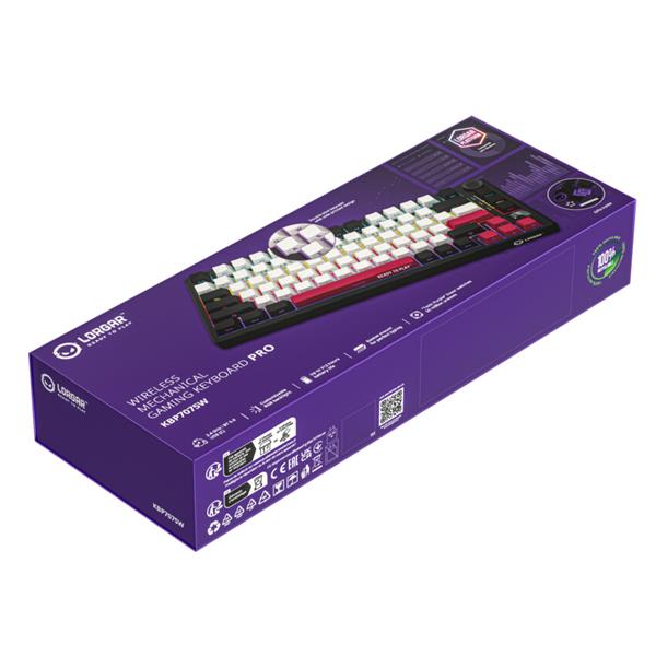 Lorgar KBP7075, Pro bezdrôtová mechanická herná klávesnica, Wireless 2.4 GHz/ BT 5.0, 75%, Displ., SK/CZ layout, čiern8 