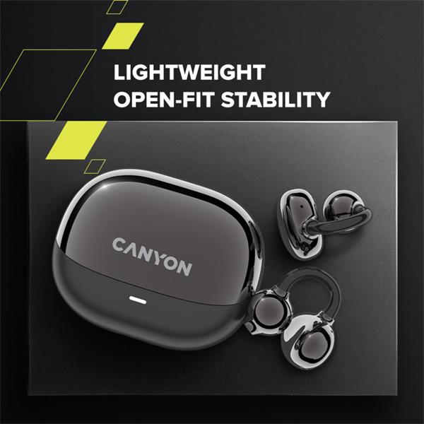 Canyon TWS-14, True Wireless BT slúchadlá za ucho (open-ear-clip), USB-C nabíjanie, nabíjacie puzdro, čierne9 