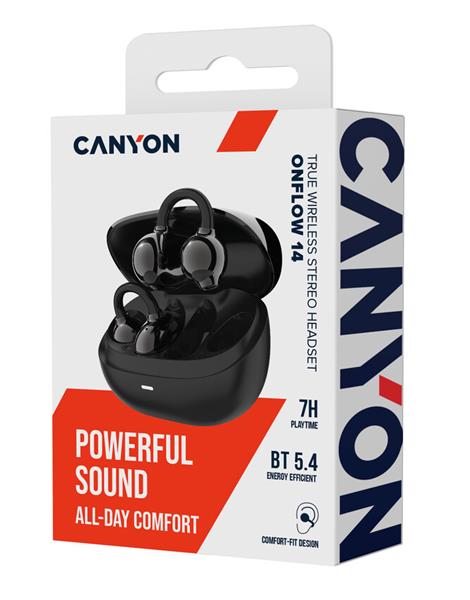 Canyon TWS-14, True Wireless BT slúchadlá za ucho (open-ear-clip), USB-C nabíjanie, nabíjacie puzdro, čierne2 