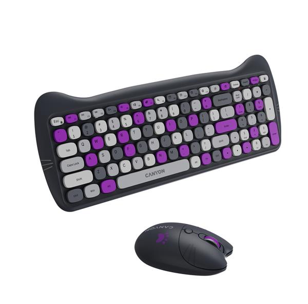 Canyon SET-W6, Kitty Edition, Wireless bezdrôtové combo - multimed. klávesnica, SK/CZ + opt. myš až 1600 dpi, fialová3 