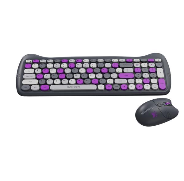 Canyon SET-W6, Kitty Edition, Wireless bezdrôtové combo - multimed. klávesnica, SK/CZ + opt. myš až 1600 dpi, fialová5 
