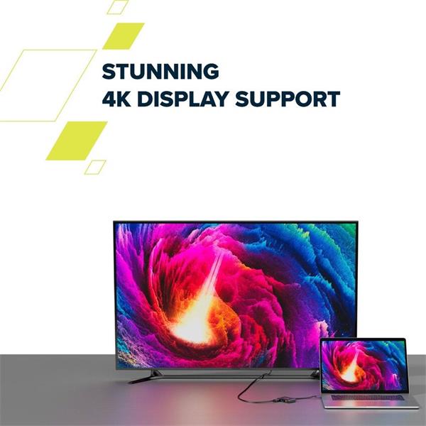 Canyon DS-4, USB-C HUB, 3 porty. 1xUSB-C, 1xUSB 3.2, 1xHDMI, 4K display support, 100W fast charging, 10Gbps11 