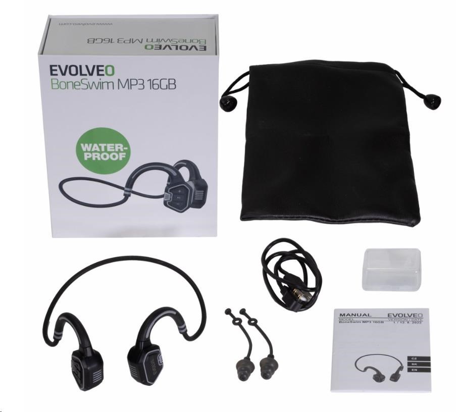 EVOLVEO bezdrátová sluchátka BoneSwim MP3 16GB,  na lícní kosti,  šedá3 