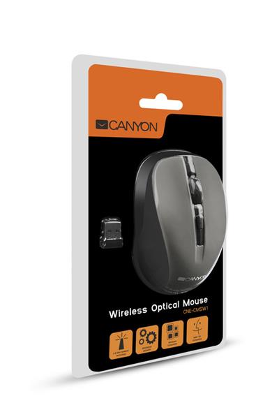 Canyon OnClick W01, Wireless optická myš USB, 800/1000/1200 dpi, šedo-čierna6 