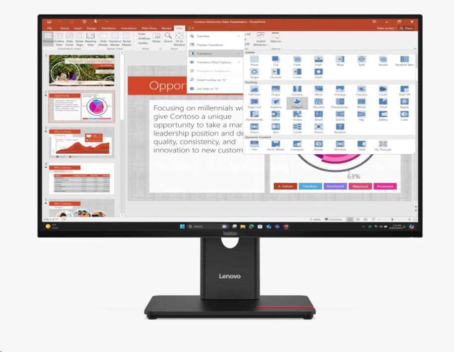 LENOVO LCD ThinkVision T27-40 27", IPS, mat, 16:9, 1920x1080, 178/ 178, 4/ 6ms, 300cd/ m2, 1500:1, CAM, DP, HDMI, VGA, PIVOT, VESA, 3Y2 