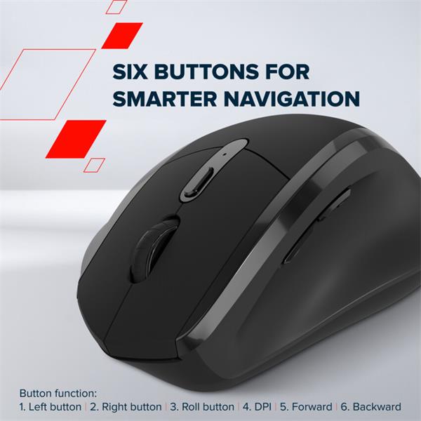 Canyon OnClick 17, ergonomická bezdrôtová optická myš pre pravákov, USB prijímač, 6 tlačidiel, 800/1200/1600 DPI, čierna20 