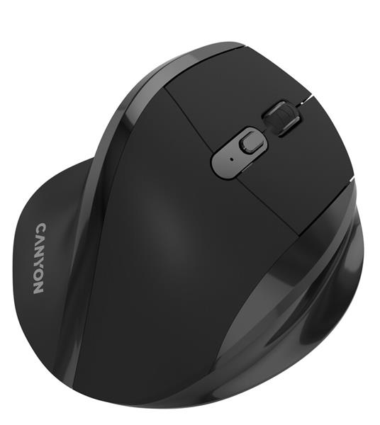Canyon OnClick 17, ergonomická bezdrôtová optická myš pre pravákov, USB prijímač, 6 tlačidiel, 800/1200/1600 DPI, čierna7 