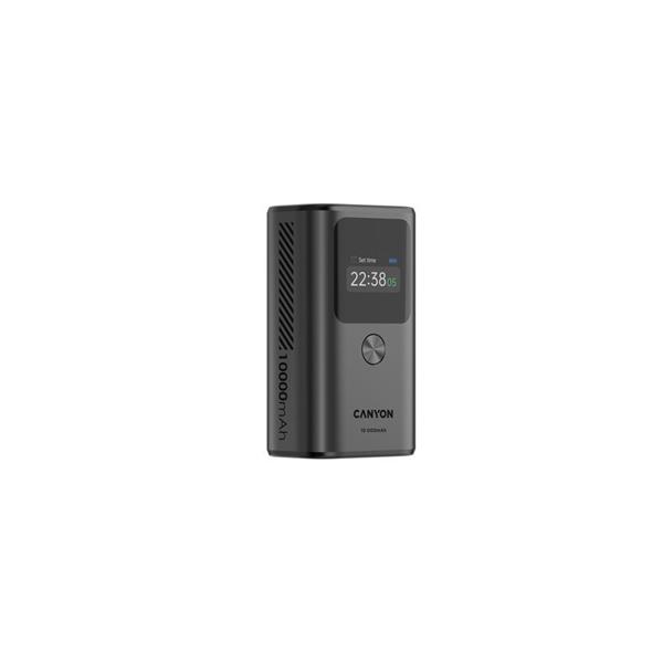 Canyon OnPower 130, Powerbank, 10.000 mAh, displej, in: USB-C, out: 2x USB-C /USB-A, 30W, hodiny/budík/teplomer0 